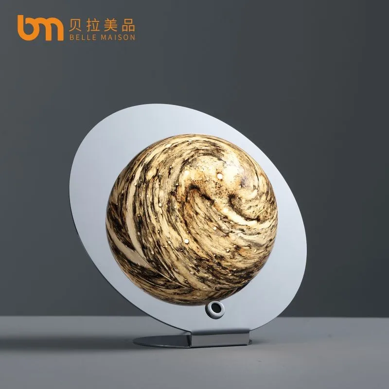 modern luxury home living room bedroom hotel guestroom decor marble round portable led table light sensor light moon light