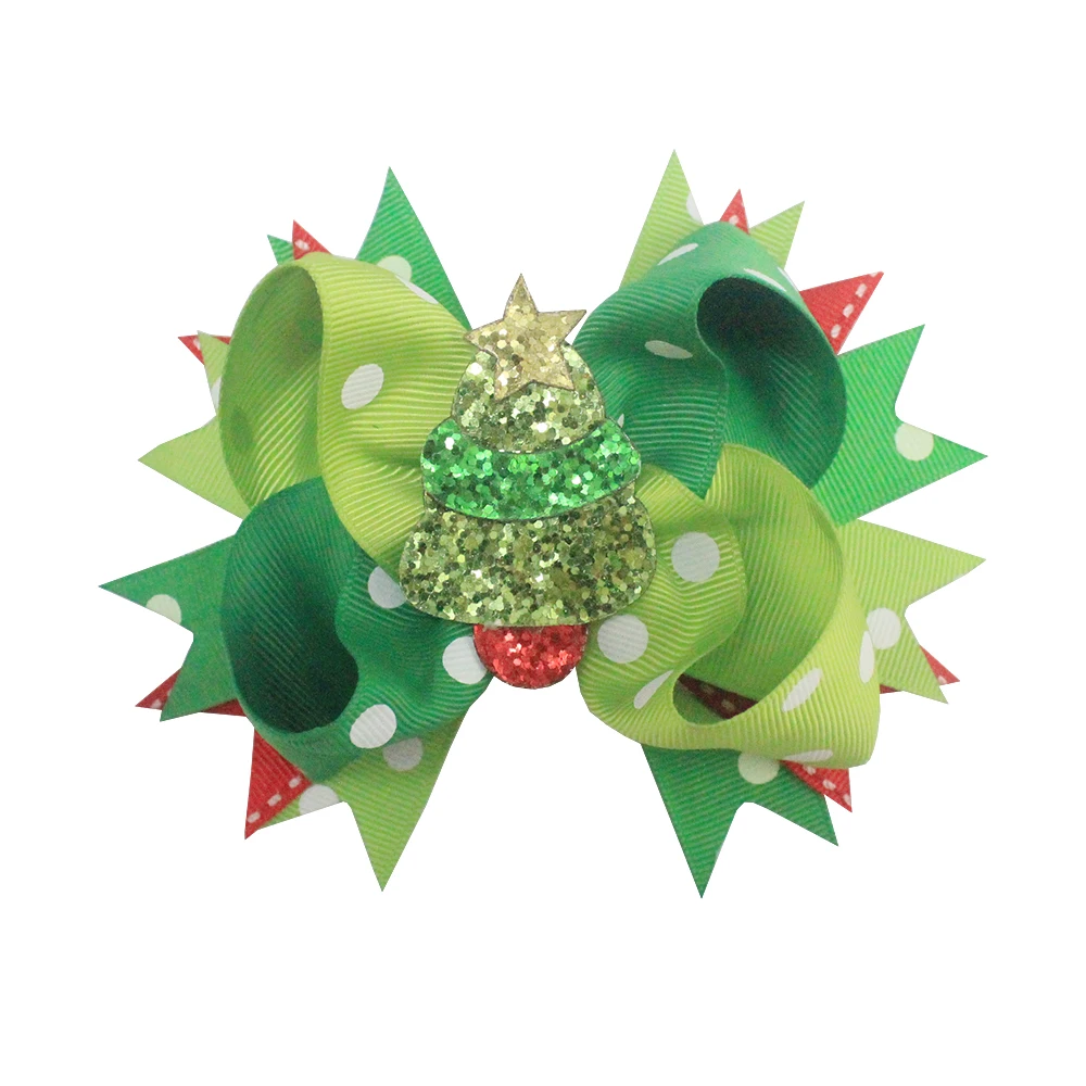 5' Sequin Christmas hair bows with glitter tree grosgrain ribbon hair accessories (1600171851665)