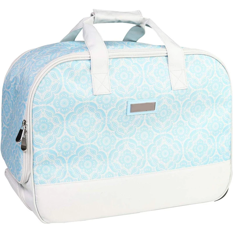 Light Blue Collapsible Rolling Sewing Machine Tote Case Sewing Bag with Wheels