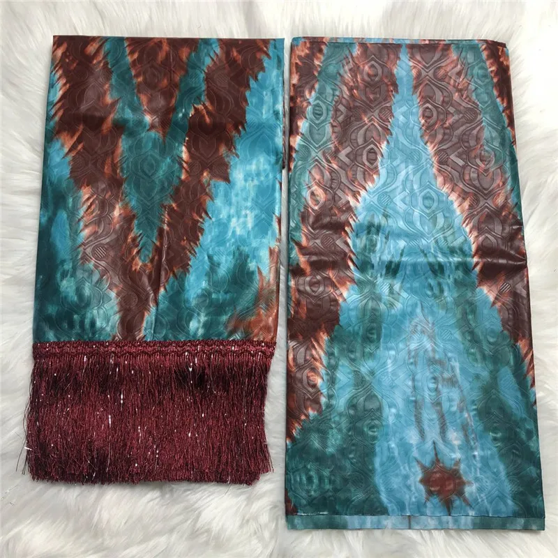 
Hot sale Bazin Riche Fabric with Tassel African 5yards bazin brode material match 2yards brocade with tassel for Female Rode 