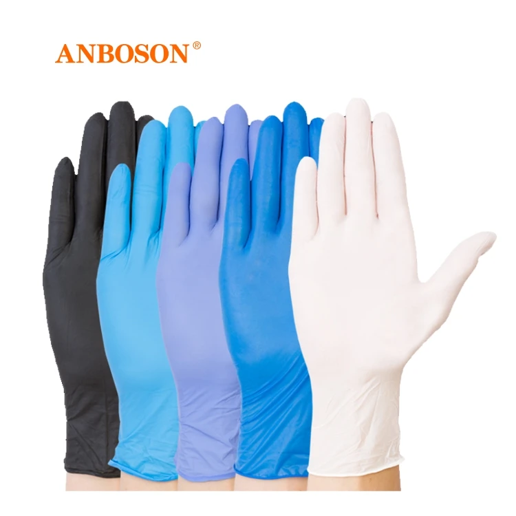 Anboson Comercio Al Por Mayor De Plantas Caja De Guantes De Examen De Nitrilo Negro Guante Nitrilo Azul Nitril-Handschuh
