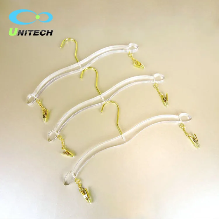 Custom clear plastic acrylic underwear display hanger lingerie metal hooks for clothes hanger