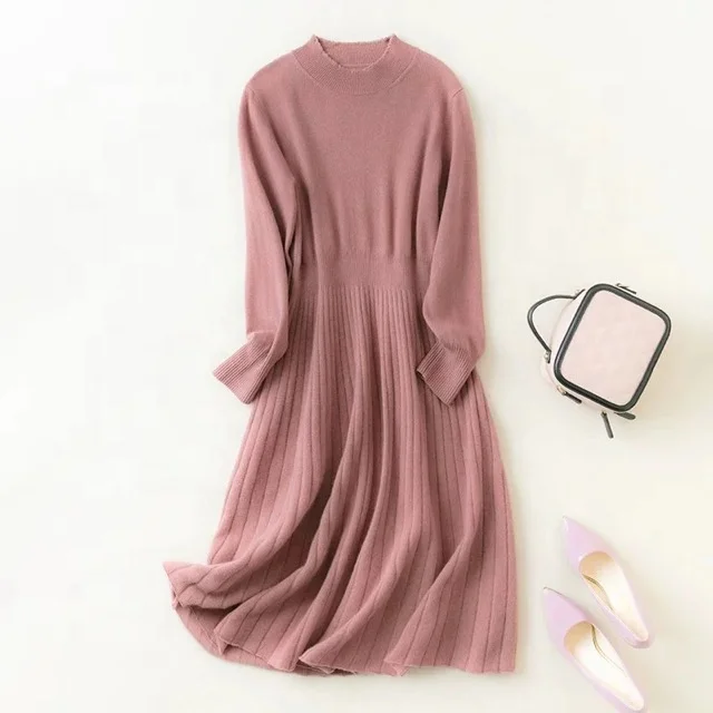 Korea style 100% wool dress long length knitted wear for women