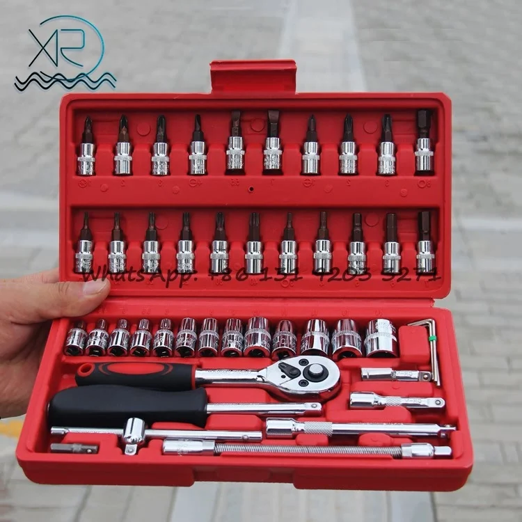 46pcs Machine Auto Repair Tools Combination Hand Movement Impact Socket Wrench Spanner