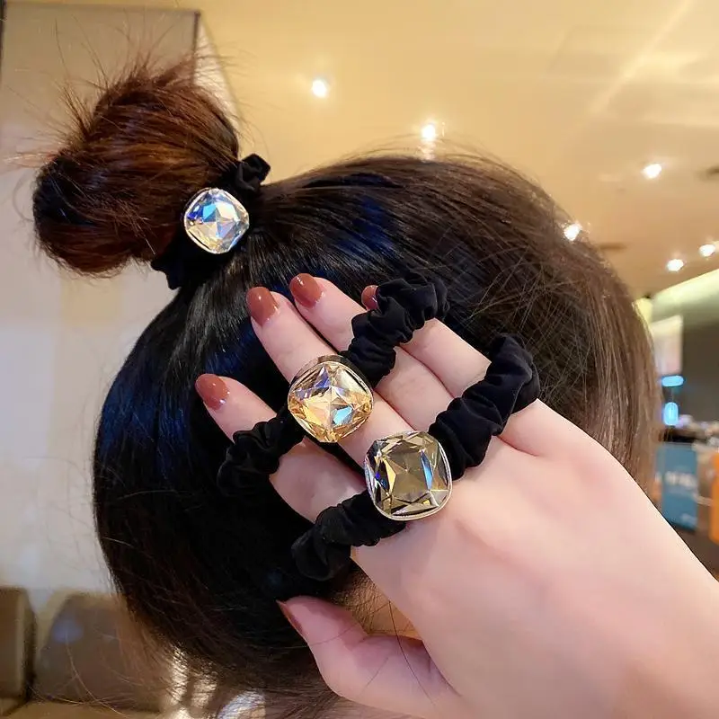 New Luxury Square Rhinestone Alloy Hair Ties with High Grade Elegant Hair Rope Accessories
