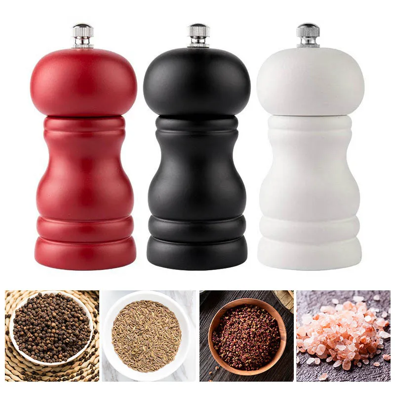 Red White Black Color Adjustable Coarseness Pepper Spice Grinders Shaker Wooden Manual Female Salt and Pepper Mill Grinder