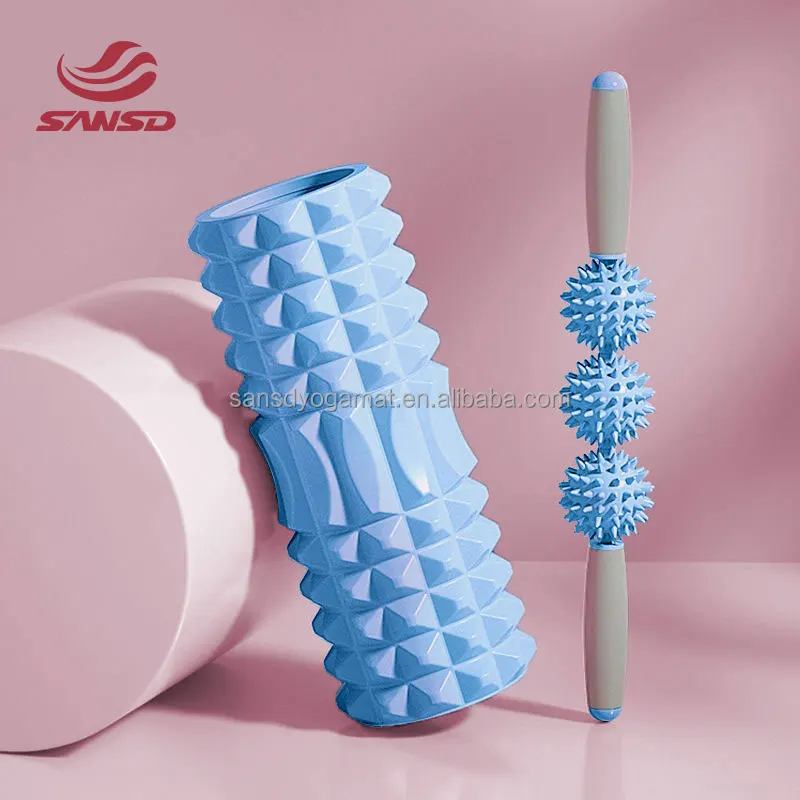 Sansd 33/45cm High Density Sports Roller Wholesale Custom Hollow EVA Foam Roller Fitness Muscle Massage Soft Net Fitness Roller