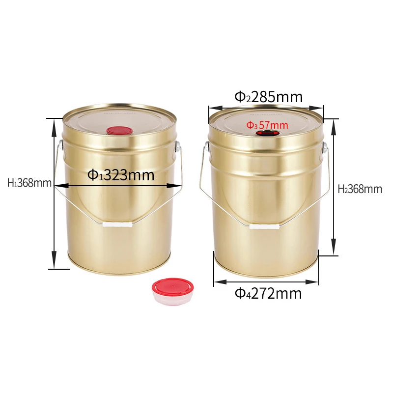 empty  20L 5gallon tight head closed Metal Gold Bucket For Paint Tin Bucket Jerry Can With Spout Lid