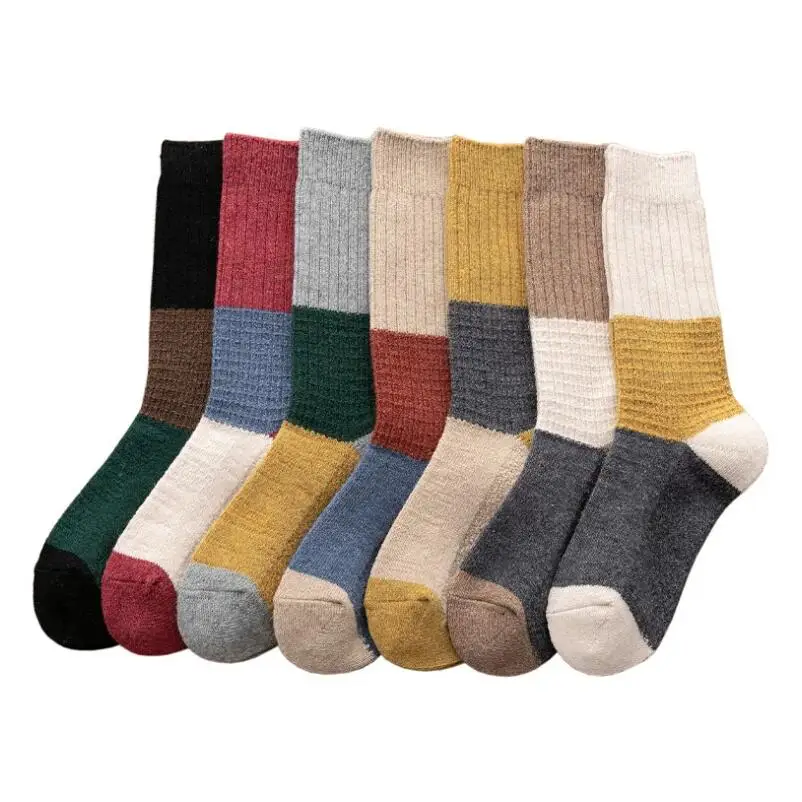 High Quality Korea Style Women Cotton Socks Fashion Autumn Winter Socks Warm Patchwork Color Long Socks Female