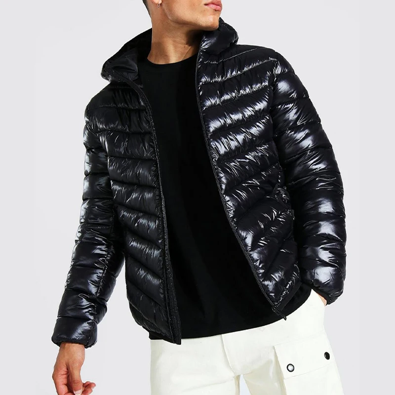 2022 Bubble Logo Winter High Quality Black Quilted Custom Workout Men Shiny Puffer Jacket