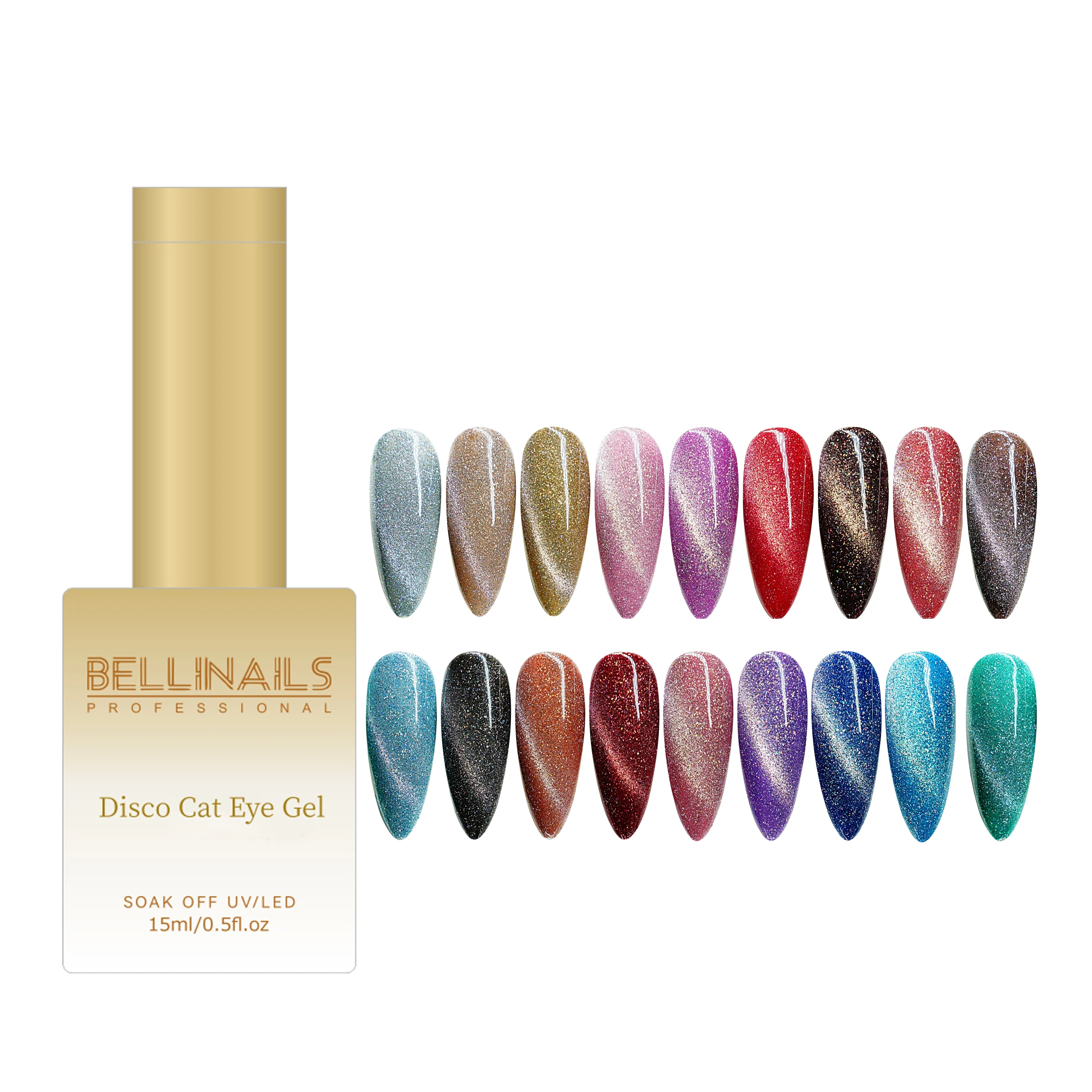 Bellinails Top design free custom 18color reflective disco cat eye gel OEM magnet reflective cat eye gel nail polish