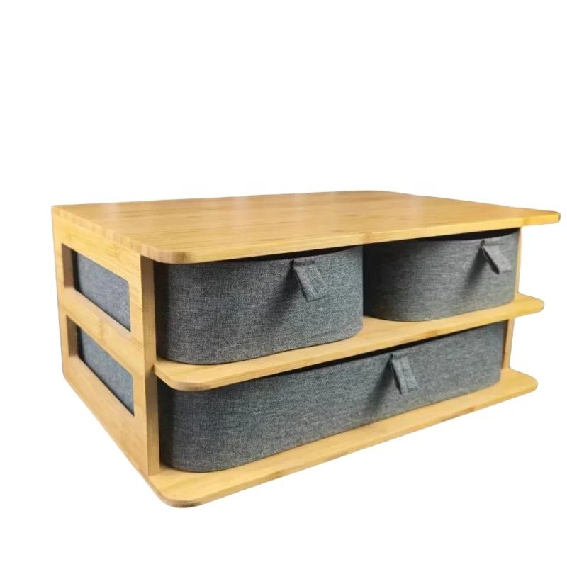 Multi-layer bamboo Home use fabric containers drawer high quality storage bamboo box with Fabric Drawers