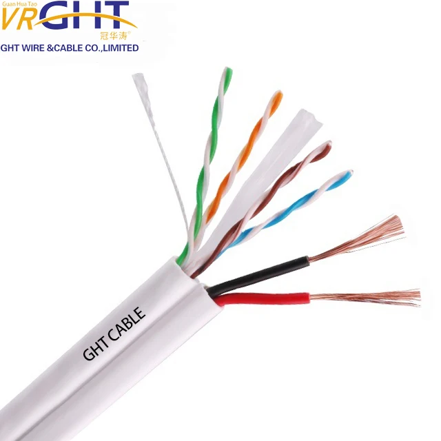 High speed CCA 23awg 2 pair Cat6 utp LAN cable with 2C copper power cable wire