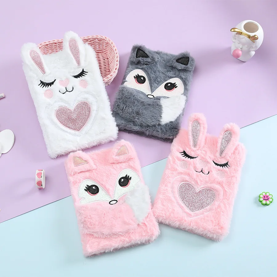 2024 Hot Selling Cute Plush Cover A5 Diary Notebooks Wholesale Custom Girls Cartoon Soft Plush Notebook
