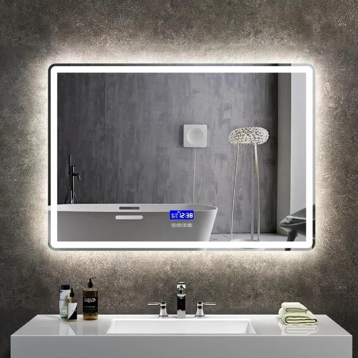 Customized Design LED Wall Bathroom Vanity Defogger Large Rectangle Smart Mirror