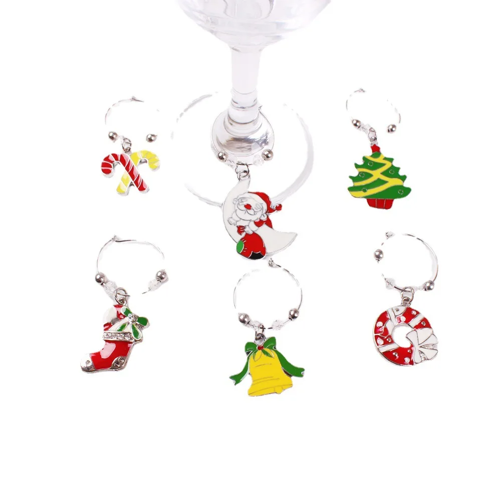Christmas gist sets 6 style Wine Glass Charms  Wine Identification Markers for Stem Glasses Wine Tasting Party
