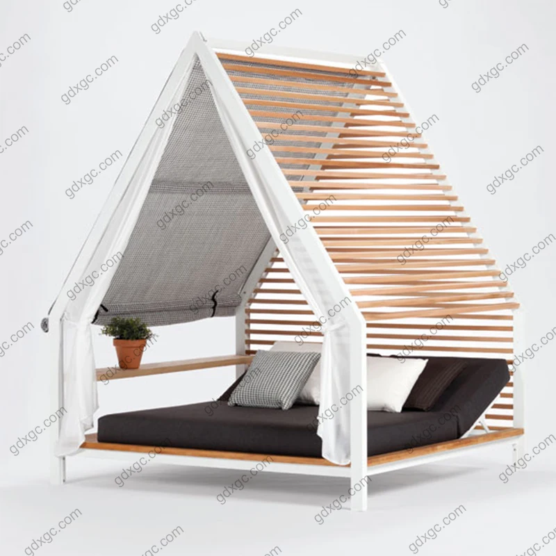 Aluminum Frame Rattan Sunbed Canopy Outdoor Garden Daybed Chaise Chair with Sofa for Pool & Patio Beach Furniture