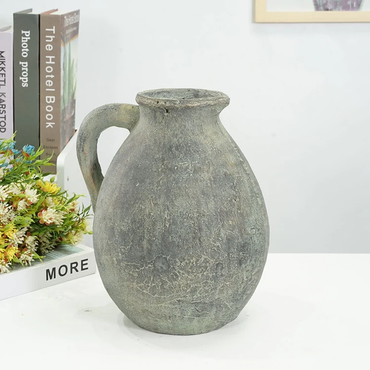 Винтажная Терракотовая круглая банка с одной ручкой Матовый круглый кувшин для цветов ваза домашний декор роскошные керамические