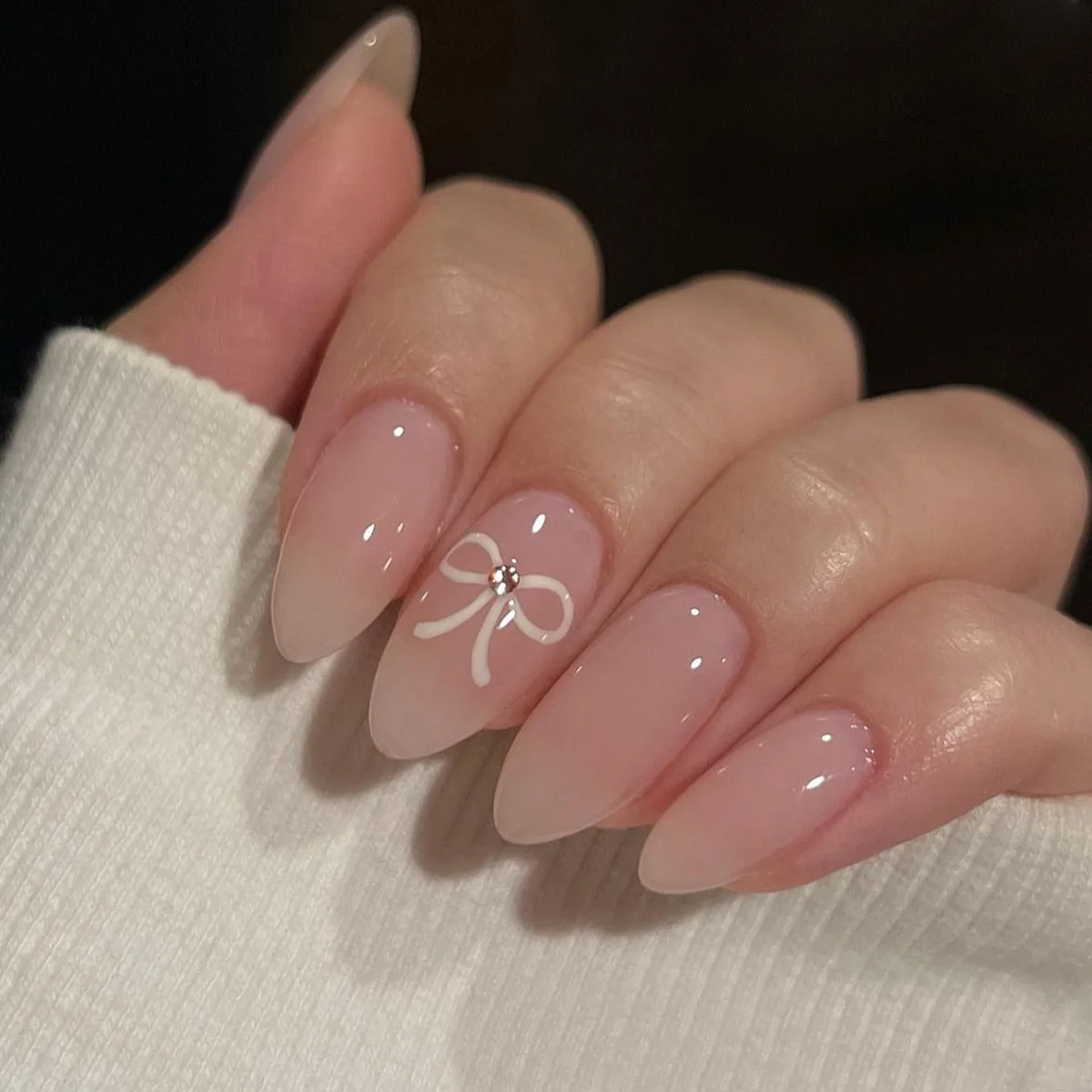 24 Pieces of new fashion blue almond nails star love wear nails pressed on nails