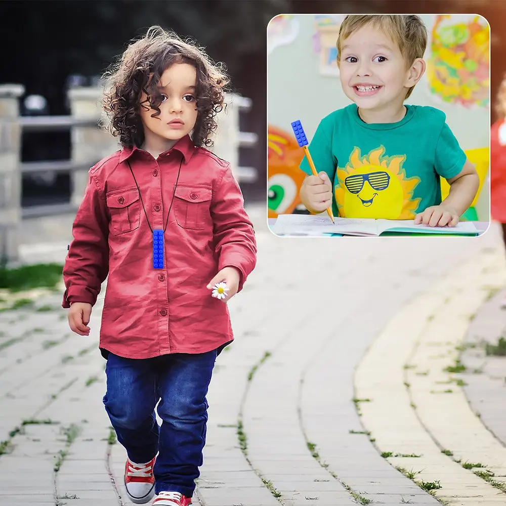 wholesale silicone autism building block teether Sensory autism chew toys autism chew necklace