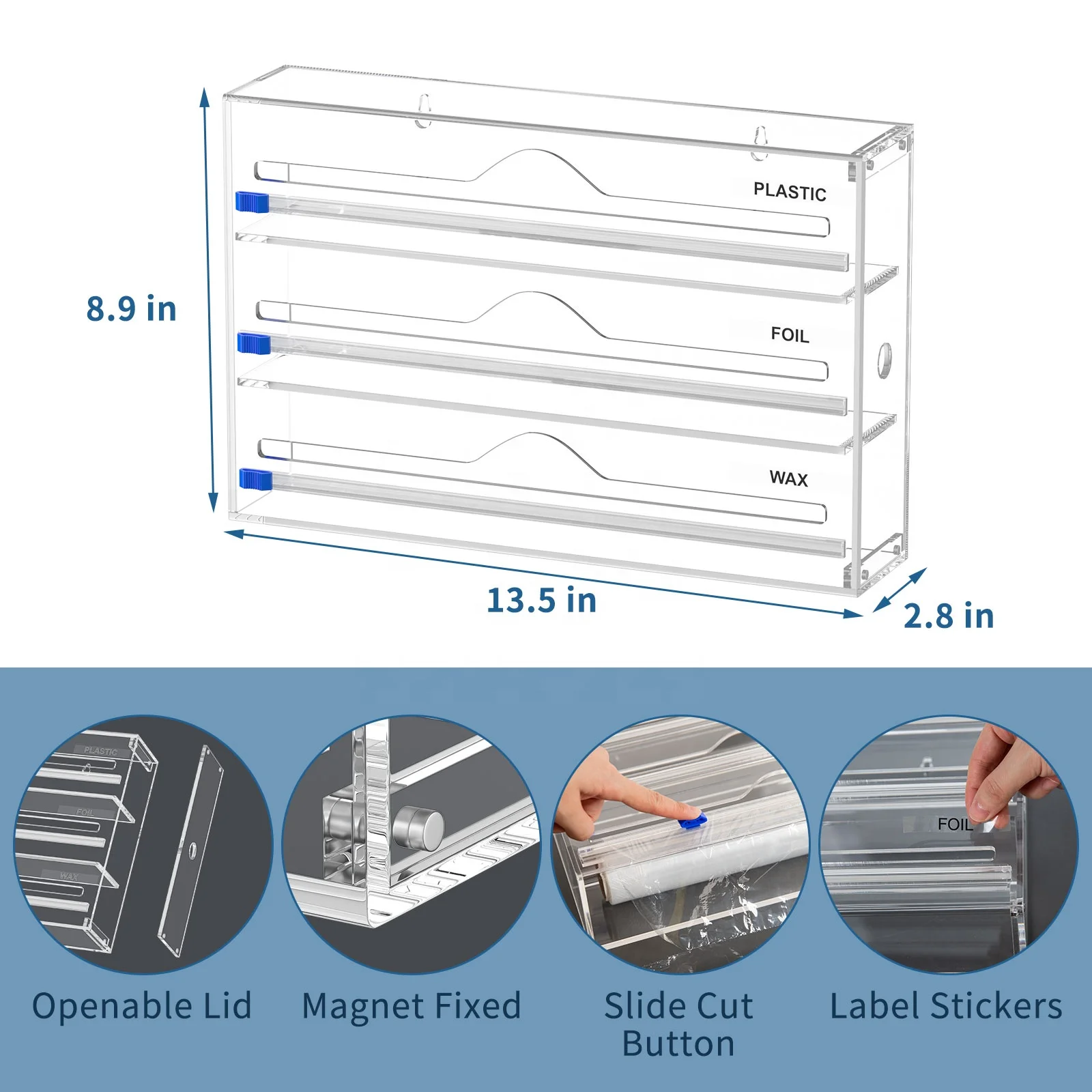 3 in 1 Acrylic Aluminum Foil Dispenser Plastic Wrap Dispenser Foil and Plastic Wrap Dispenser With Cutter
