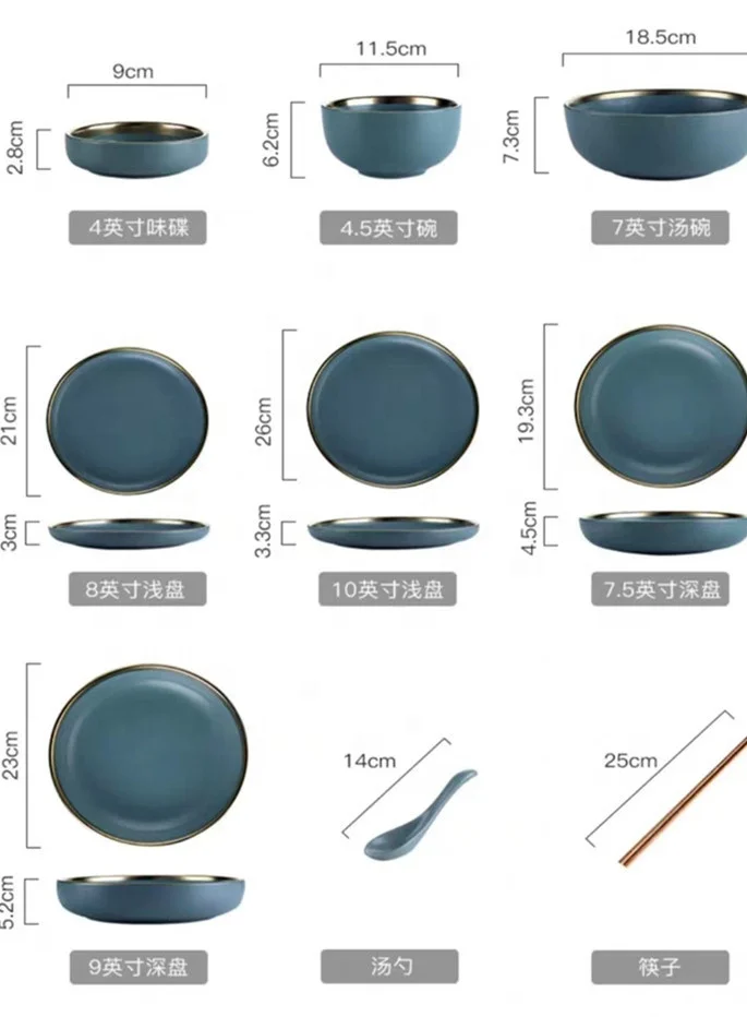 Modern turquoise color handmade gold rimmed porcelain round royal dinner set