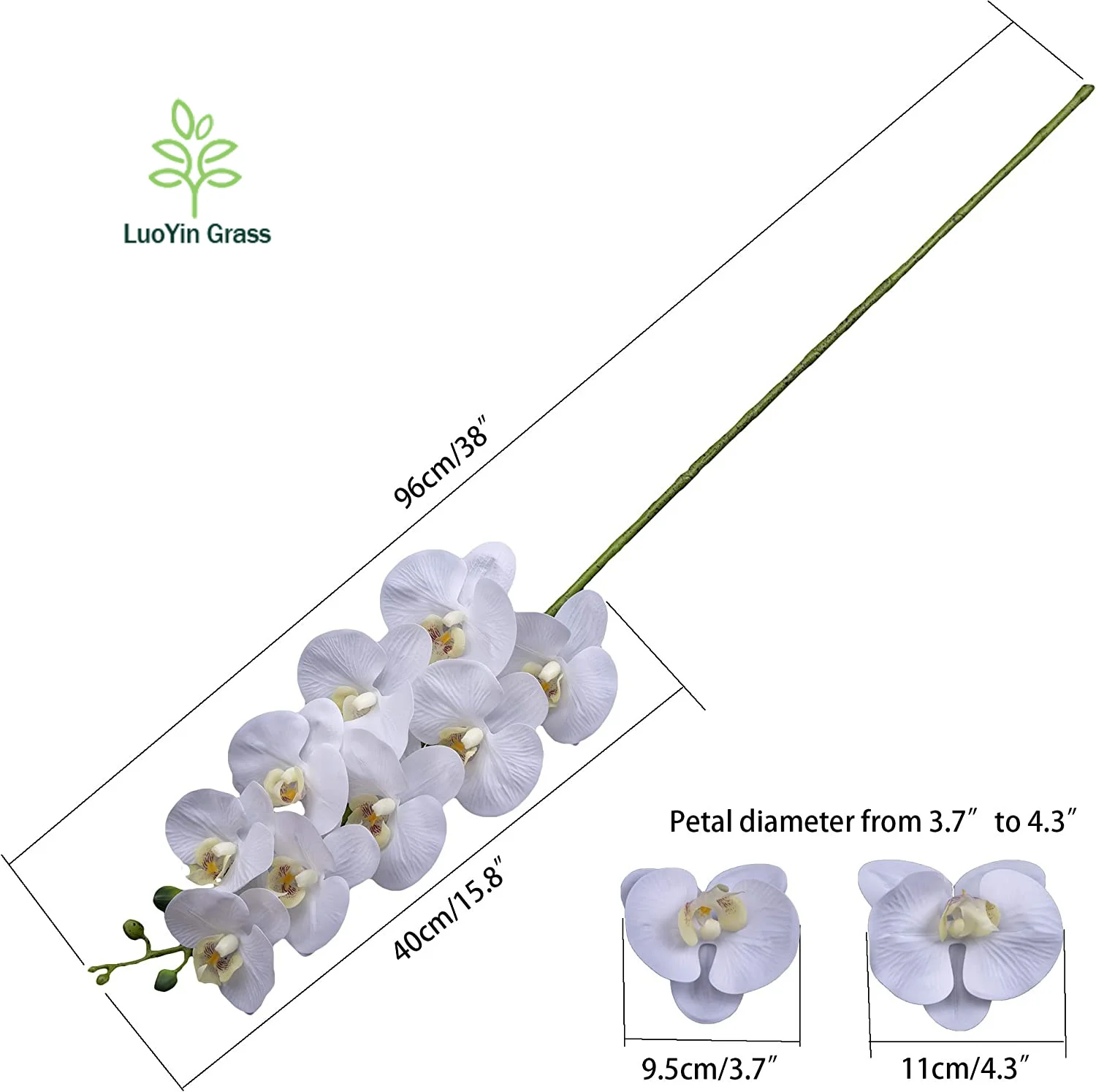 Artificial Orchid Stems  PU Real Touch White Orchid 37 inch Tall 9 Big Blooms Phalaenopsis Flower Home Wedding Decor