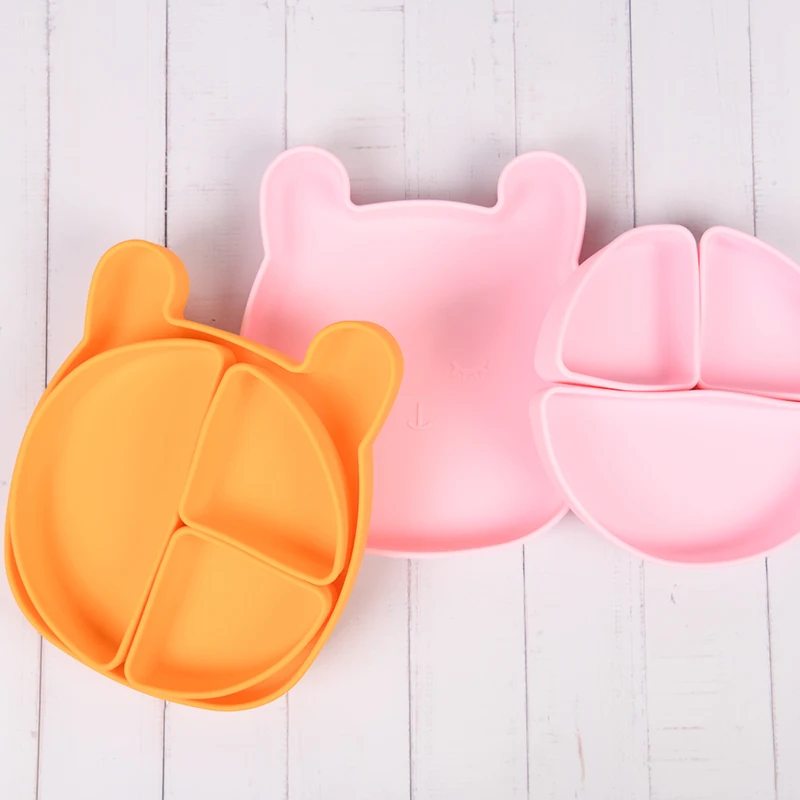 Kids Dining Toddlers  Feeding Suction Baby Diner Plate Rabbit BPA Free Divided Silicone Baby Plate