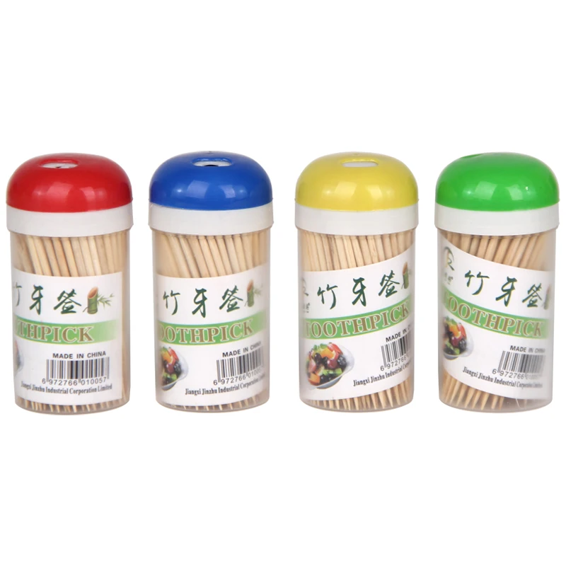 Low MOQ Portable Bamboo Eco friendly two Side Wooden Food sticks Teeth stick Toothpick Tube Holder