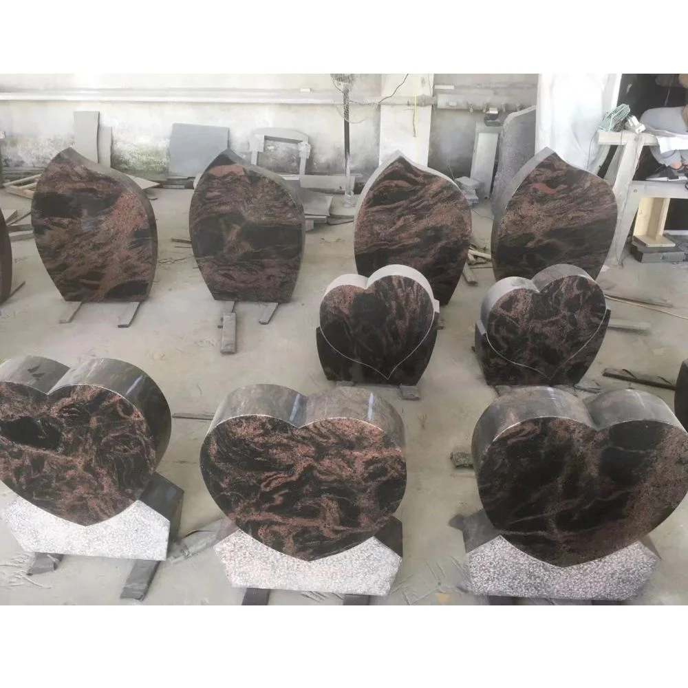 Norwegian style Natural Stone Aurora Red Granite Heart Shape Tombstone SL-28 for Cremetery Garden