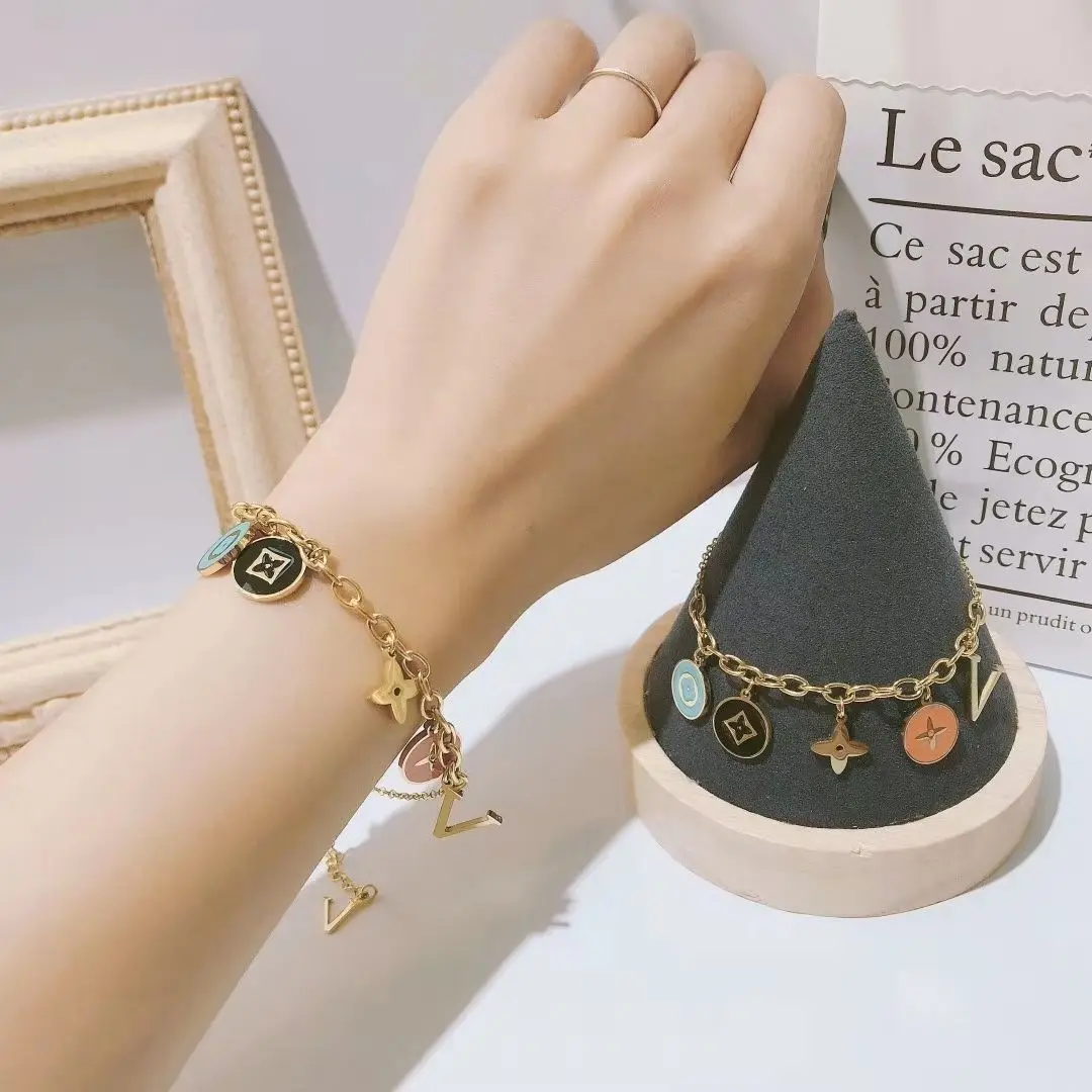  Fashion Luxury Branded Designer Necklace Bracelet Four Leaf Clover Smiling Face Stainless Steel for Women