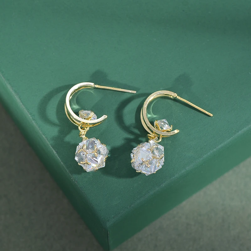 ED87492 Korean fancy earrings for party girls fashion gold plated women jewelry crystal ball drop stud earrings