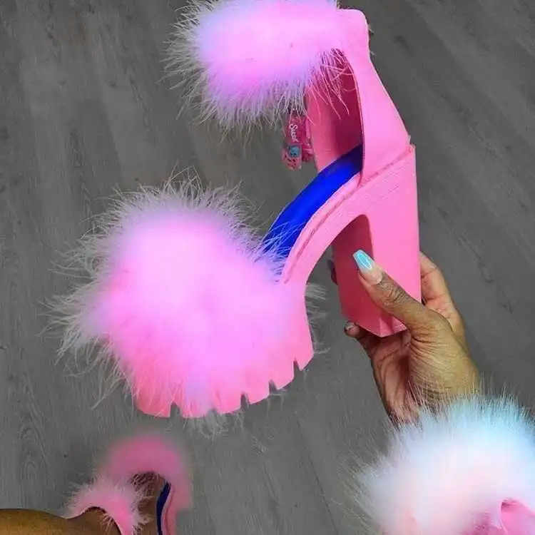  Explosion New ladies furry beautiful high heels shoes