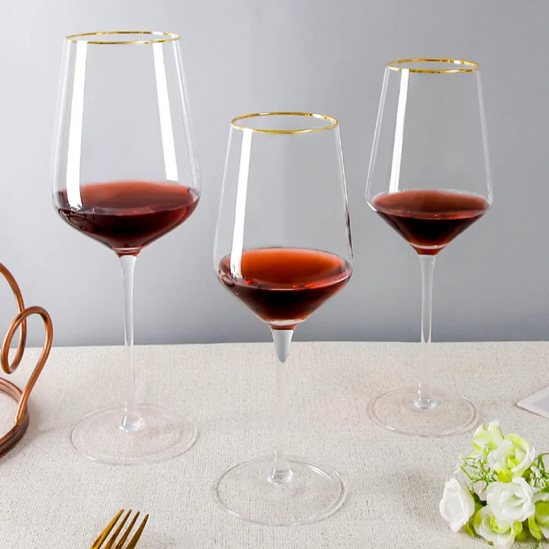Wholesale Decorated 200 Golden Edge Frame Rimmed Lead Free Crystal Glass Goblet Wine Glasses With Gold Rim For Wedding Supplies