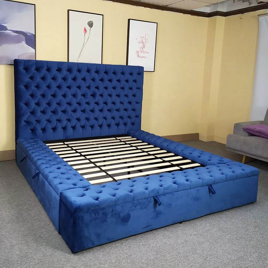 Luxury Bedroom Furniture Modern Leather Wooden Furniture King Size Upholstered Storage Camas Beds for Adult