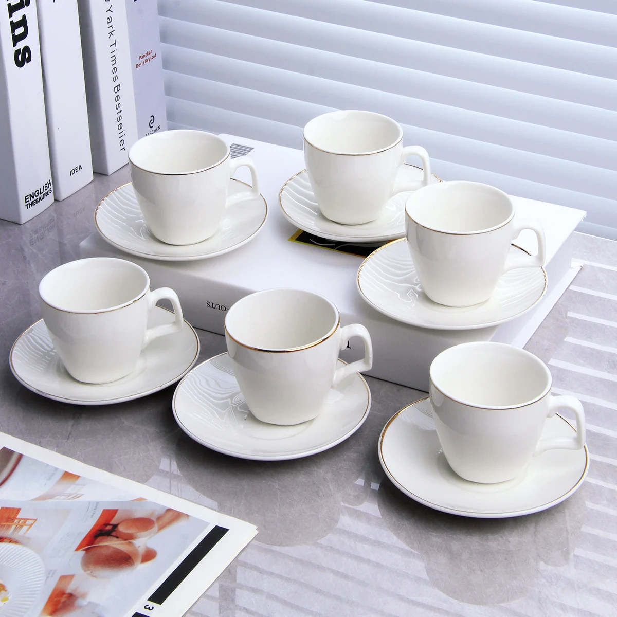 Modern White Hotel Ceramic Teacups Eco Friendly Hotel Espresso Simple Afternoon Tea Coffee Cup Set with Tea Tray