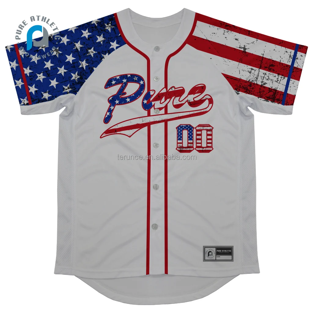 Custom sublimation full buttons baseball jersey training baseball & softball uniform pants USA flag baseball wear shirt men