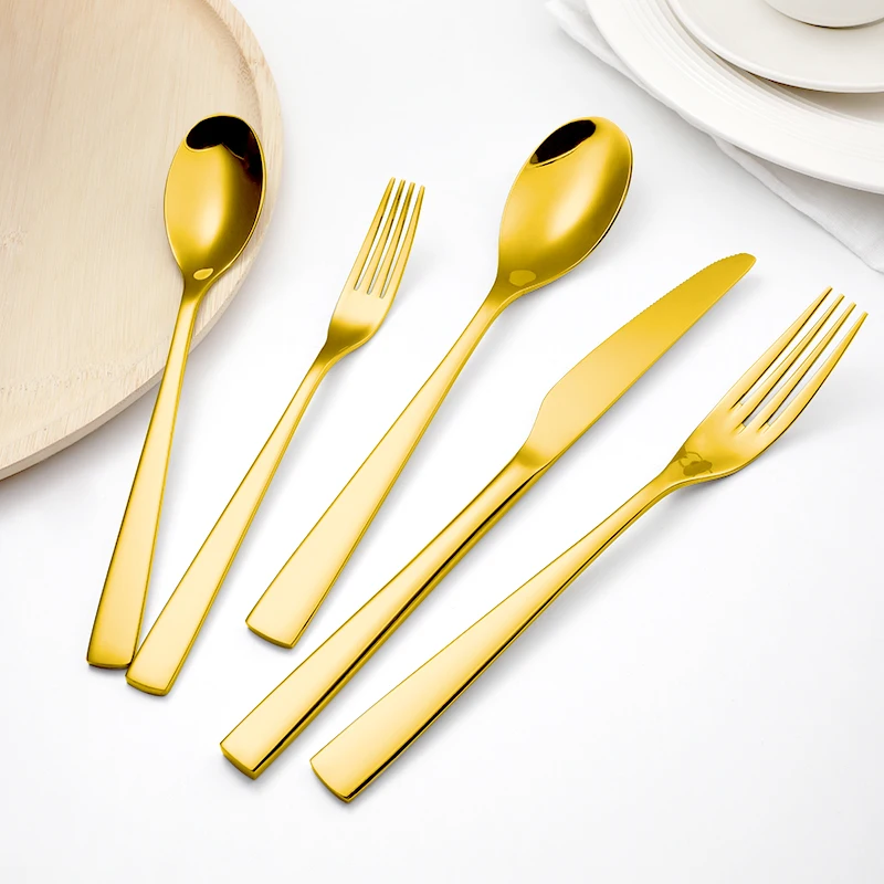 Hospitality Elegant Cutlery 18/10 Stainless Steel Luxury Flatware Unique 5pc Gold Silverware Set