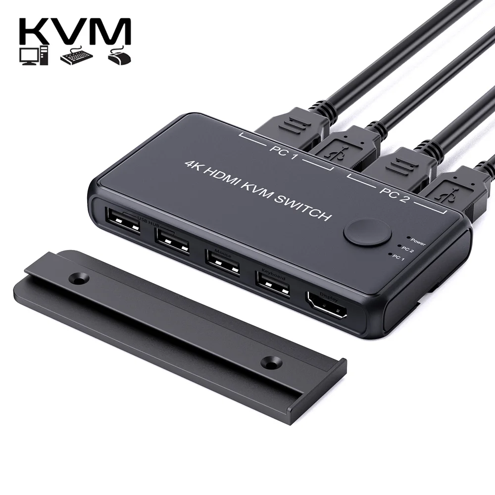 KVM-Консоль HDMI с 2 USB-портами, 4K @ 60 Гц, поддержка переключателя HDMI 2,0 KVM с функцией 2 USB-Хаба