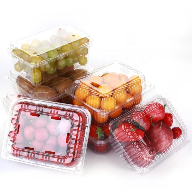 disposable clear RPET/PET plastic fruit punnet food container boxes lettuce crisper clamshell packaging for living lettuce