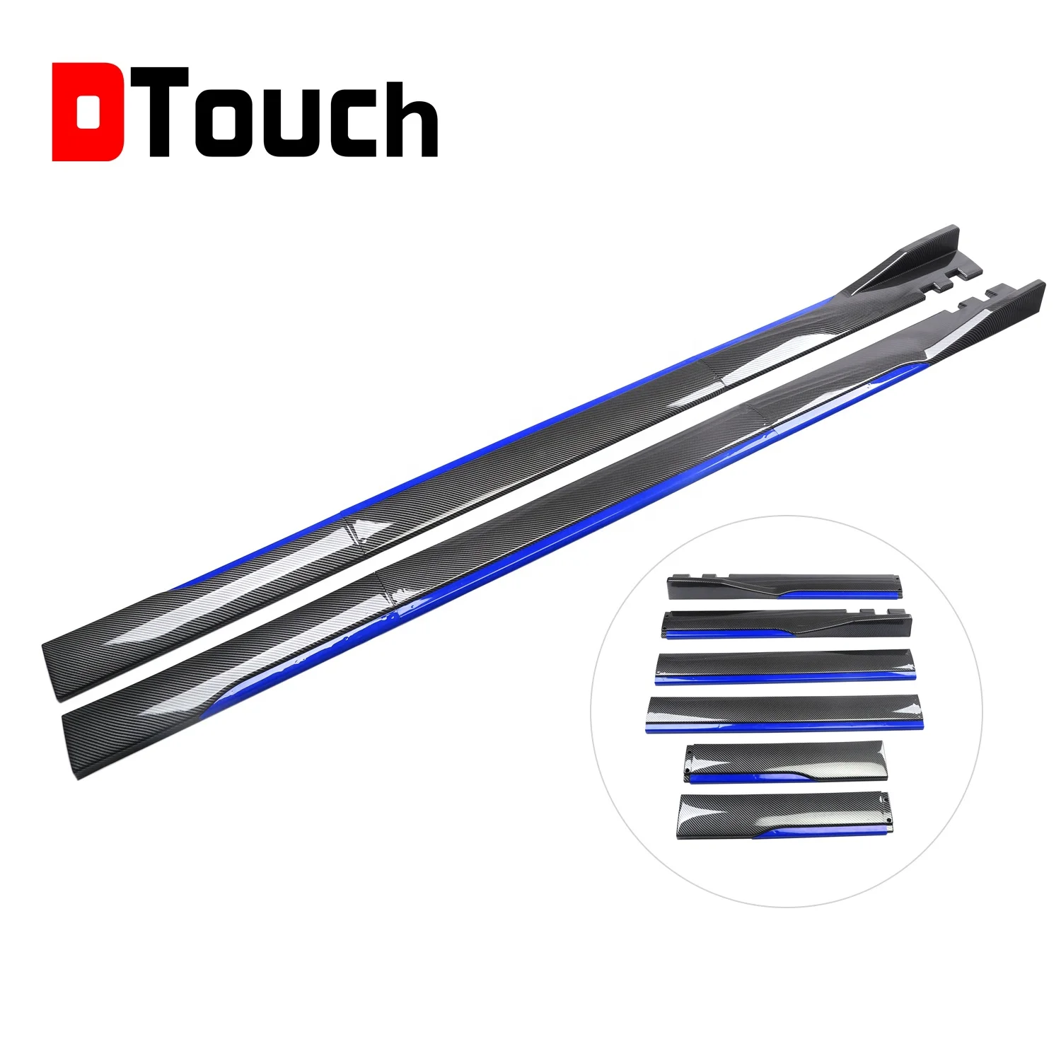 DTOUCH  Two Color Car Side Skirts 6PCS Universal Carbon Fiber+Blue 2.2M 220CM Side Skirts Side Splitter For Coupes And Sedans