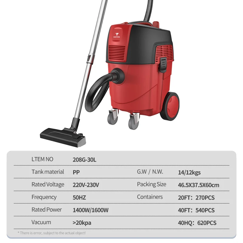 Power Electronic 1600W 30L Carpet Chalk Dust Canister Wet and Dry Vacuum Cleaner Sofa Cleaning Machine