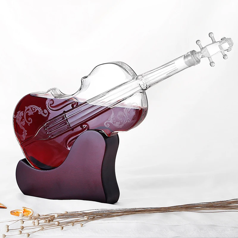 2021 top sale Hand Made 1000ML Violin Shaped White Whiskey Wine Glass Decanter