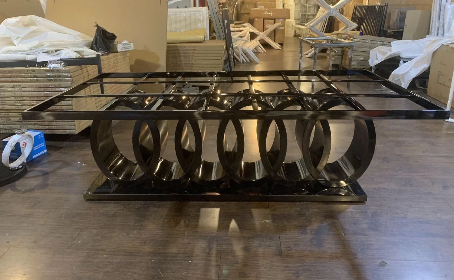 A8082  Modern  black chromed  8 seater audi 6 cirles dining table chairs set dining room furniture