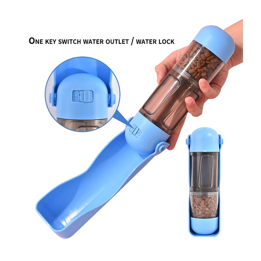 ECO Friendly Portable Plastic  Pet Dog Travel Water Bottle Cup Feeder 3-in-1 Dog Drinker with Food Container and Poop Bag