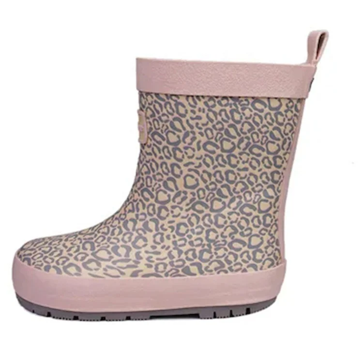 OEM Low moq leopard custom printed short matte kiddies rain boots