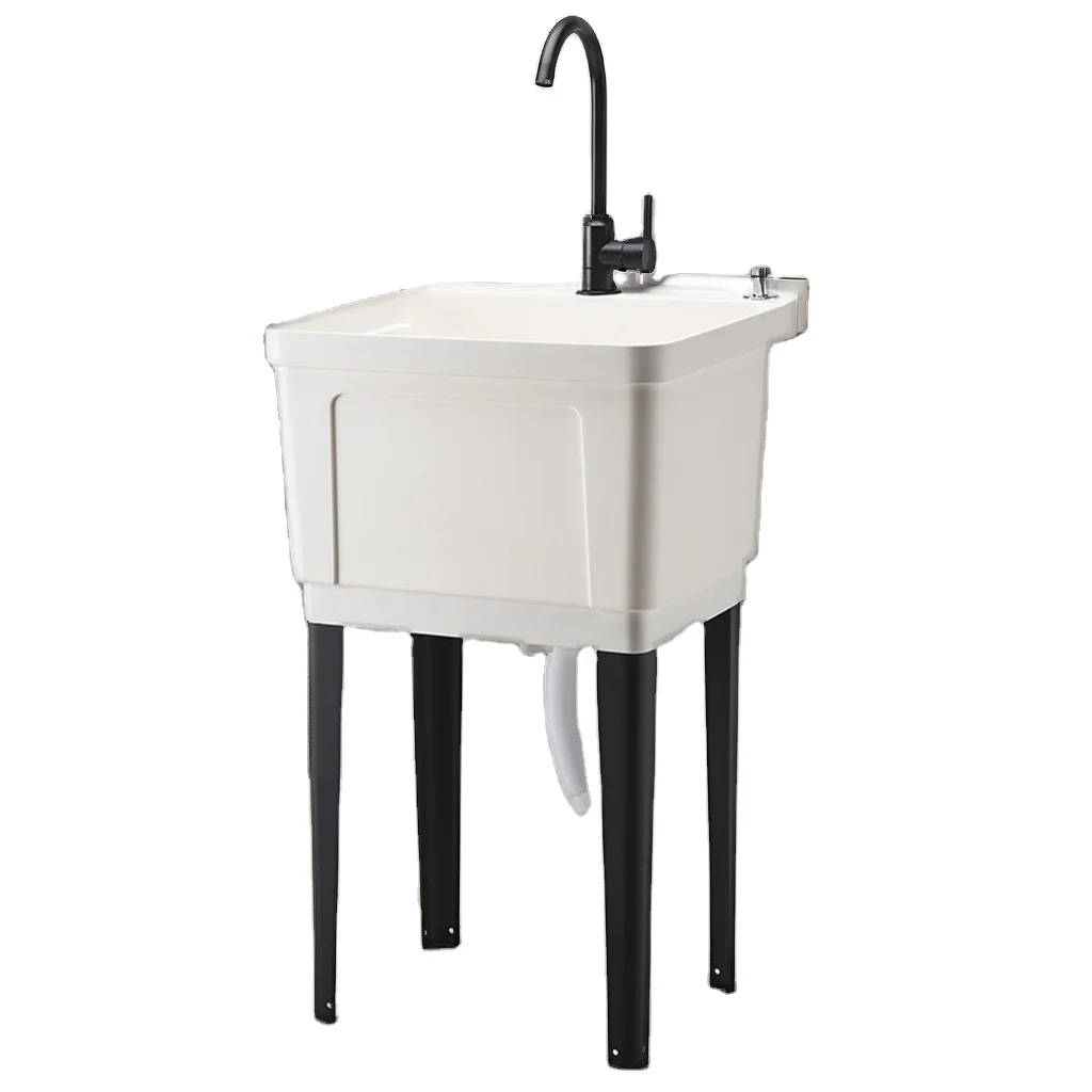 Large Rectangular Ceramic Vanity with Drop-In Plastic Sink Thin Edge Bathroom Cabinet and Drainer for Wash Basin