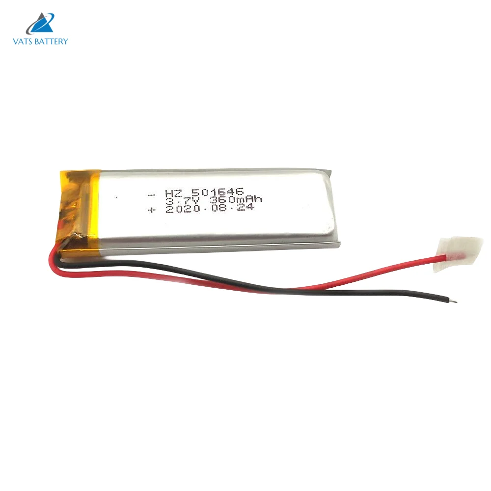 CE quality 501646 3.7v 360mah lithium ion rechargeable batteries speaker rechargeable battery