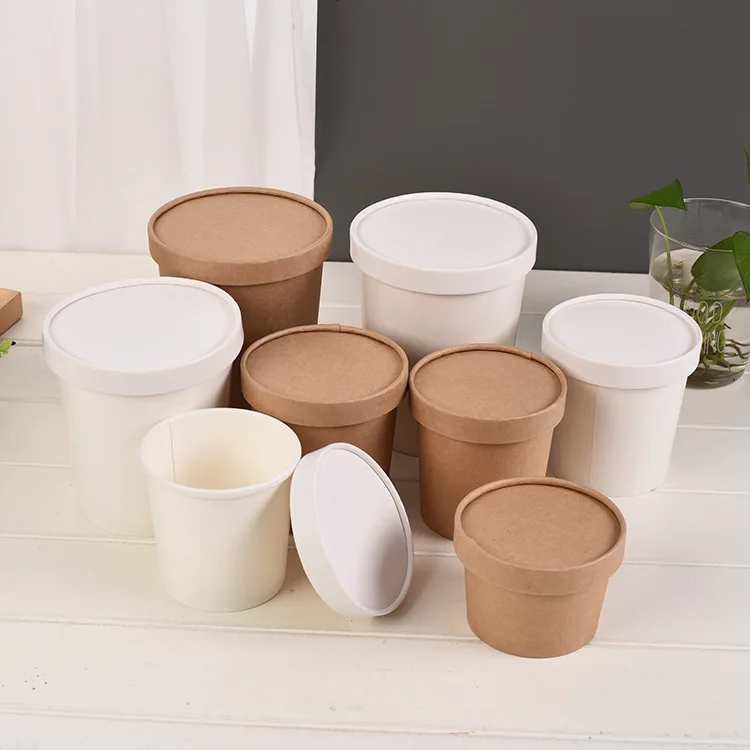 Custom printed take away food grade kraft paper disposable ramen noodles cup hot soup cup with lid