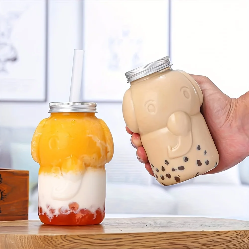 Cute Snowman Bottle for Boba Cup Milk Tea Coffee Christmas Tree Shape Plastic Juice Bottle 200ml 300ml 500ml Christmas Gift Jar